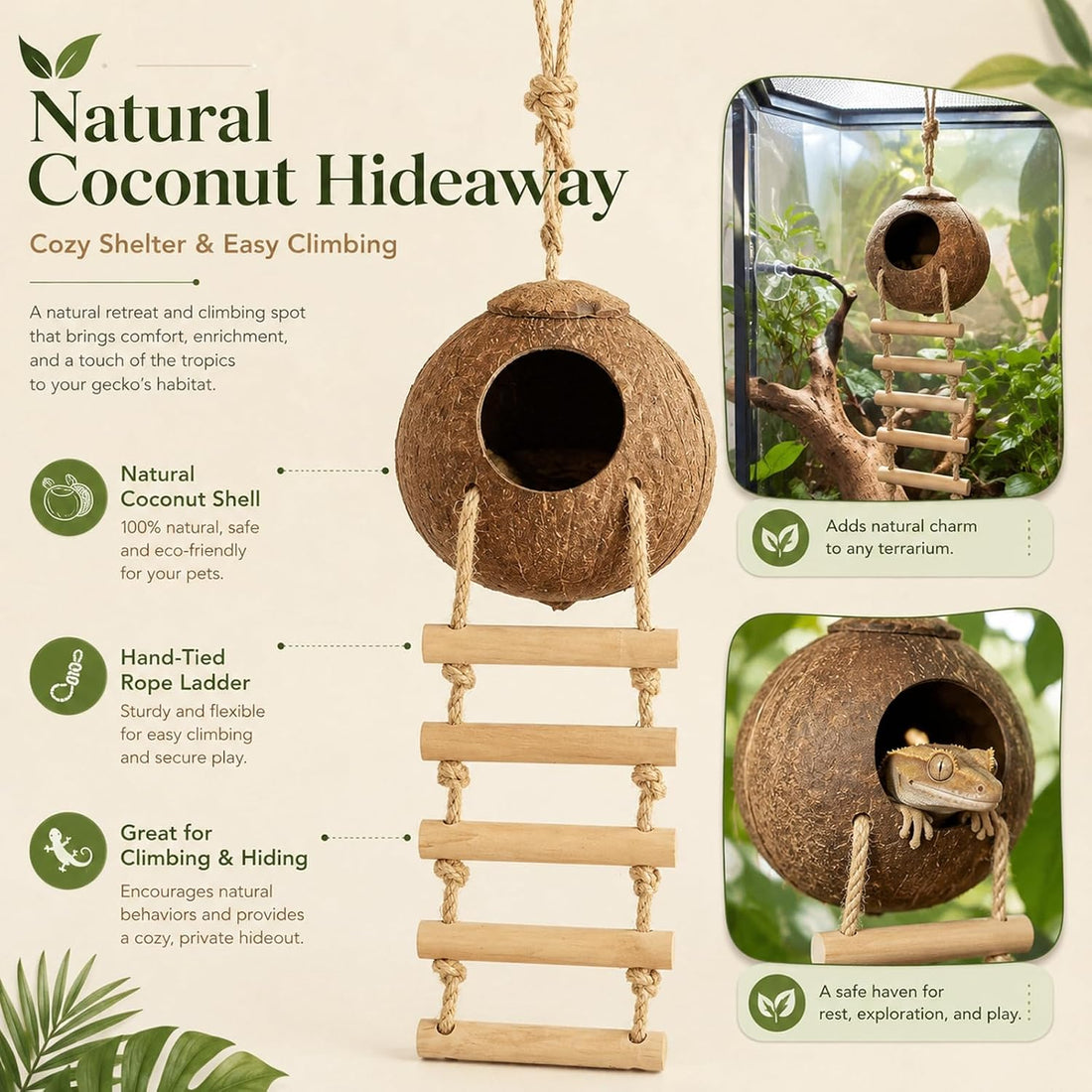 RUNANIA Crested Gecko Tank Accessories,Reptile Vines Plants
