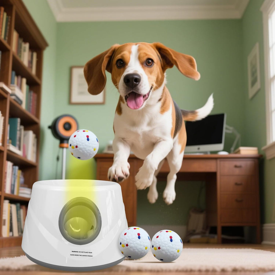 Automatic Dog Ball Launcher, 6 ETPU Balls, 20-45ft Distance