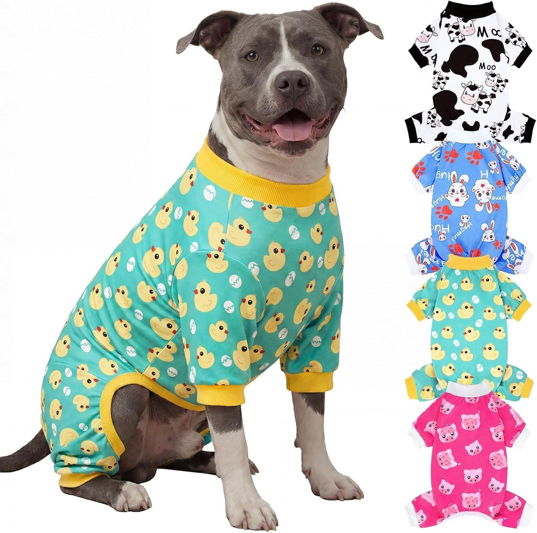 XPUDAC 4 Pieces Dog Pajamas Soft Strechy Puppy Onesies Pet Clothes