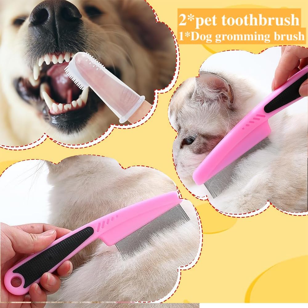 Qubccum 7 Pcs Cat Dog Brush Grooming Kits, Self-Cleaning Slicker Brush