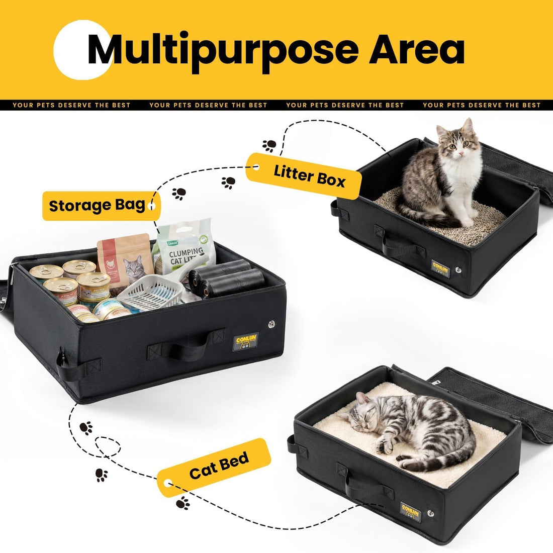 Conlun Portable Cat Litter Box for Travel, Foldable Leak-Proof