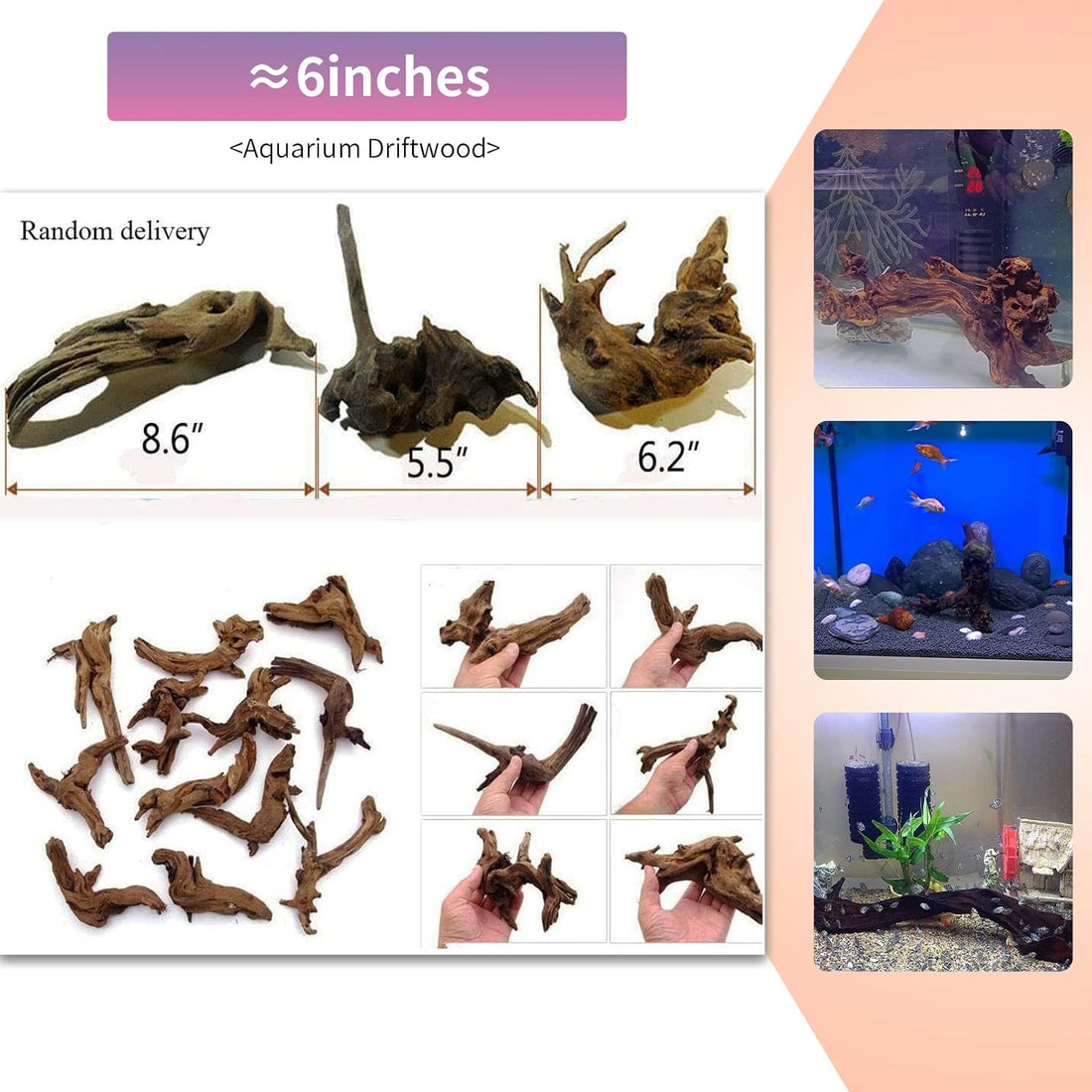 Hamiledyi 5 Pcs Driftwood Branches 5.5"-8.6" Aquarium Wood Decoration