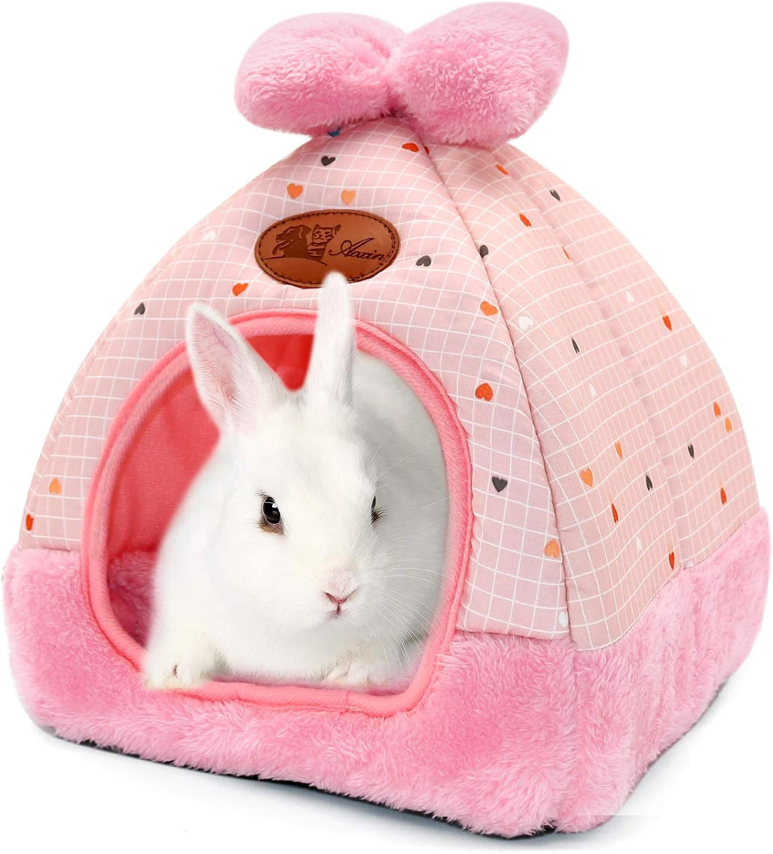 YUEPET Bunny Bed, Rabbit Hideout, Guinea Pig Cave, Grey Grid with Bow