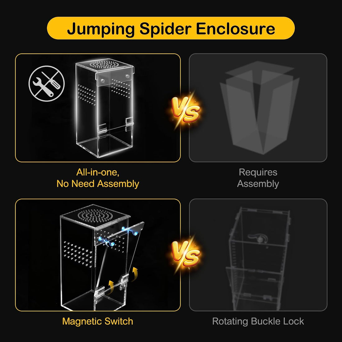 Jumping Spider Enclosure Starter Kit,3 x 3 x 6 in Acrylic Terrarium