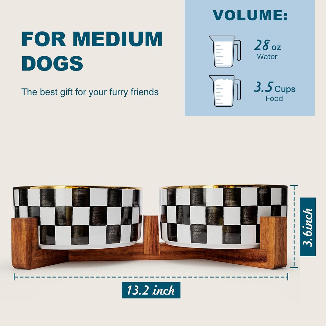 Ceramic Checkered Dog Bowls for Medium Dogs