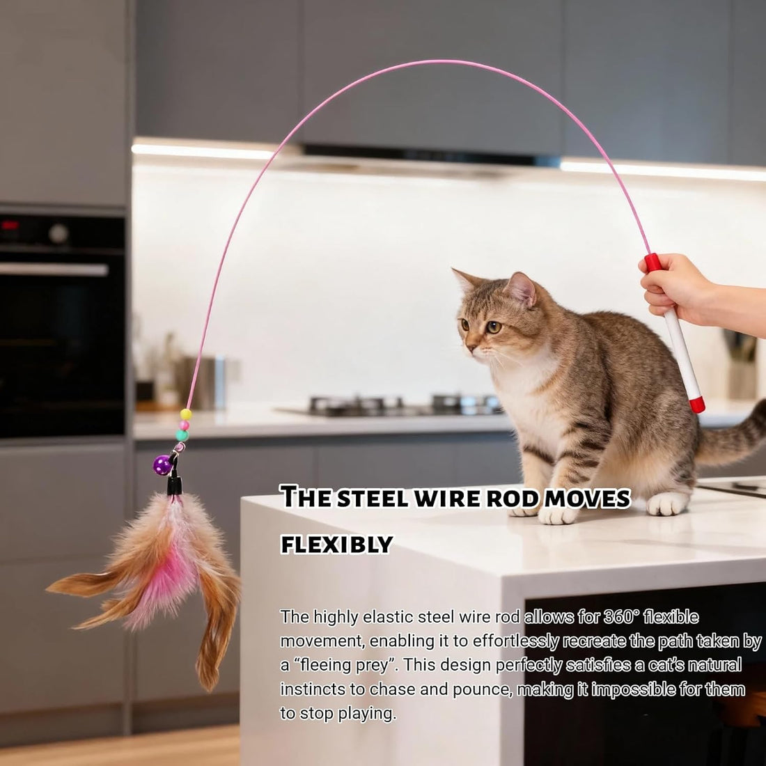 Cat Feather Wand Toy - Steel Wire Feather Interactive Cat Stick