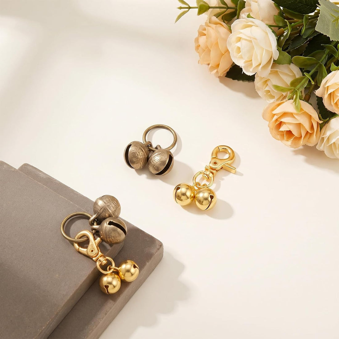 4 Pcs Copper Bell for Dog Collar, Cat Bell with Snap Clips