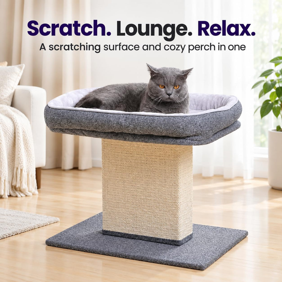 Catry Cat Perch with Washable Replaceable Bed & Wide Sisal Scratching