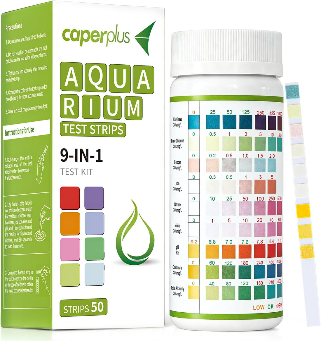 9 in 1 Aquarium Test Strips, Fish Tank Water Test Kit