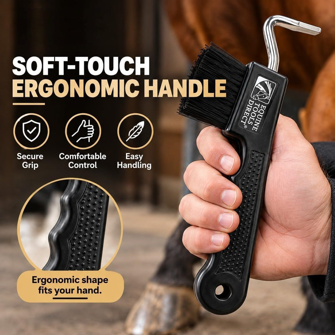 Horse Hoof Pick with Brush, Black
