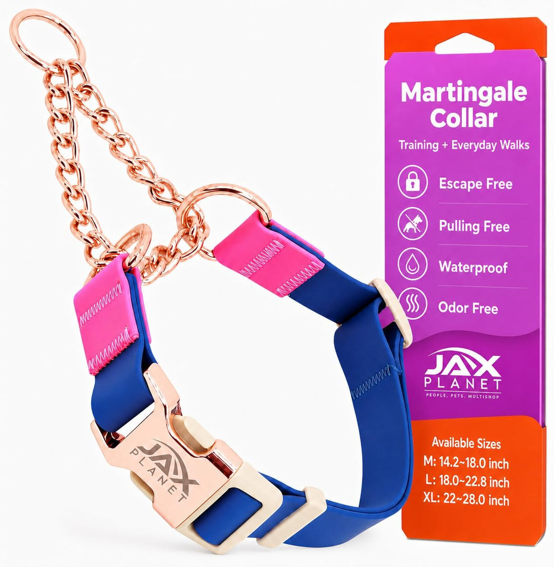 Jelly No Pull No Slip Waterproof Martingale Collar for Dogs, Blue Rose
