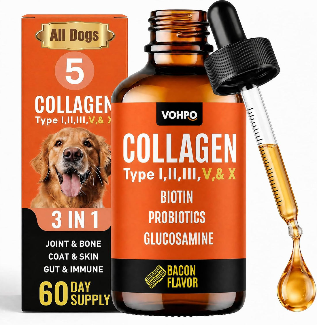 Premium 5-Type Grass-Fed Liquid Collagen for Dogs & Cats Supplement