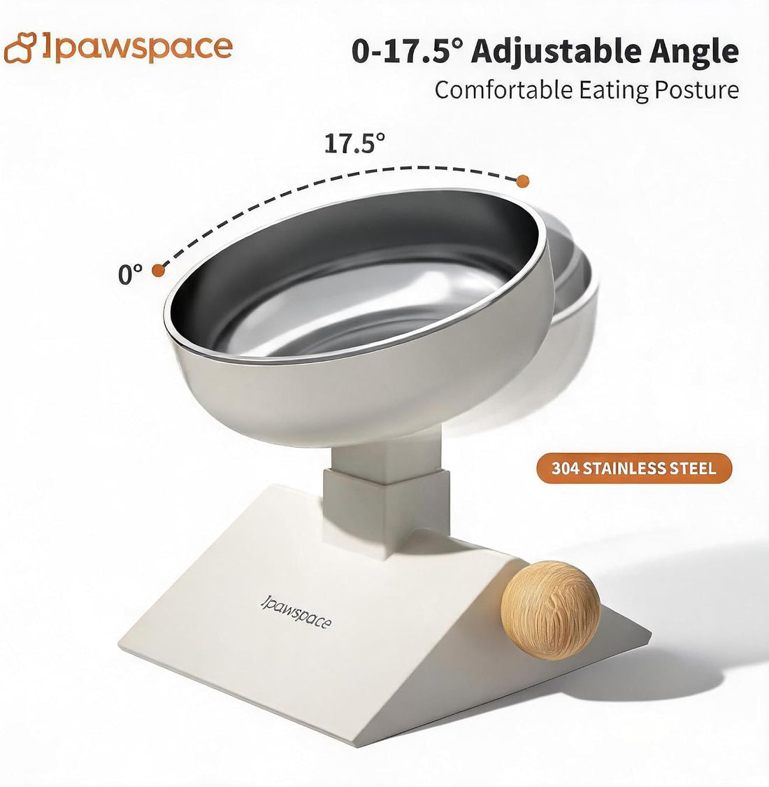 Elevated Cat Bowl with Height Adjustable 0-17.5° Tilt Stand,White