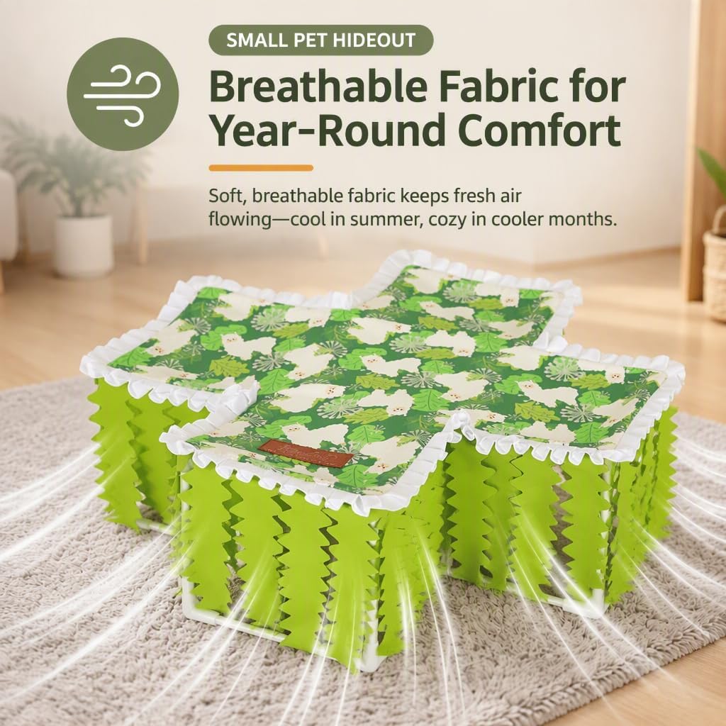 Guinea Pig Hideout Tunnel, Washable Foldable Bunny Hideout,Green