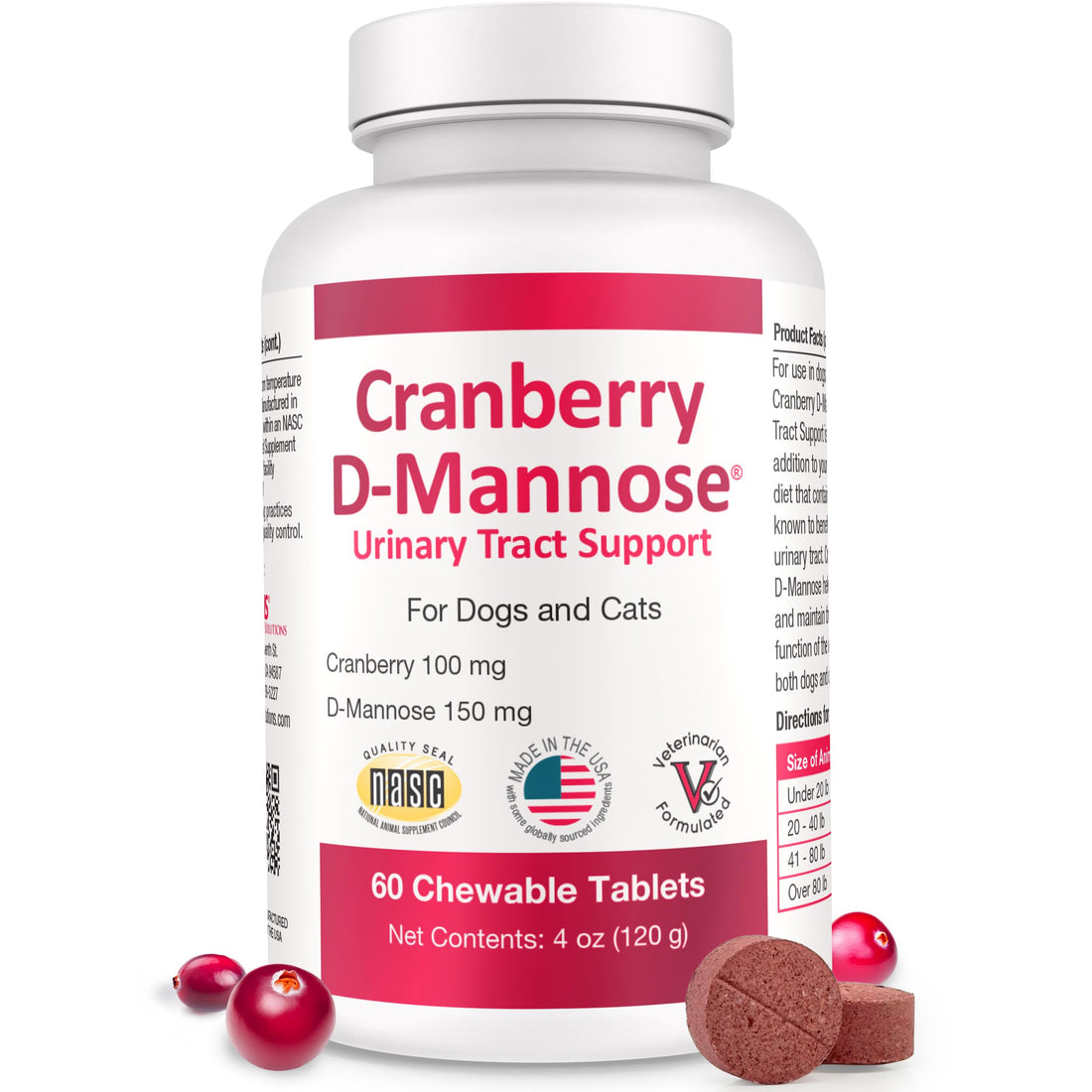 Cranberry D-Mannose Urinary Tract Supplement for Dogs & Cats