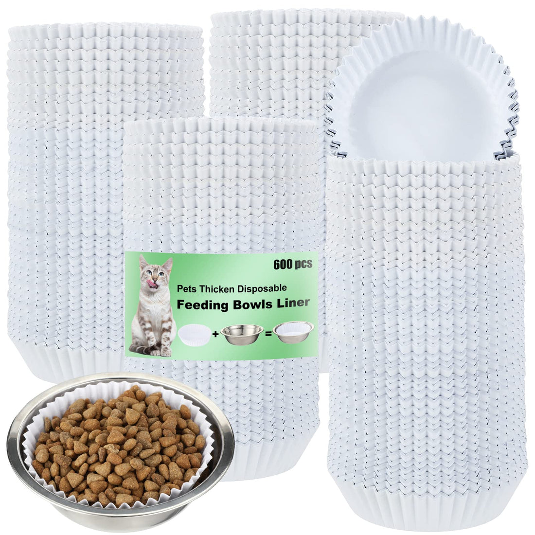 meekoo 600 Pcs Large Pet Disposable Feeding Bowls Liner Bulk Cat Food