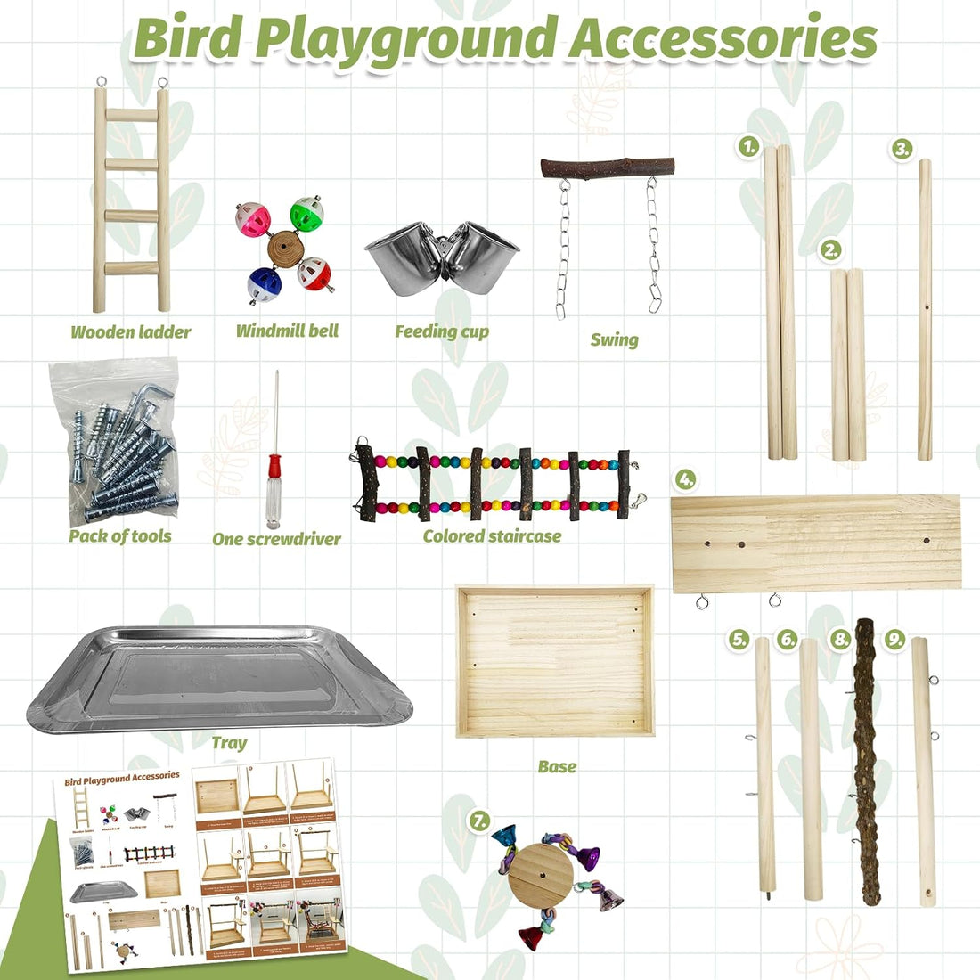 PINVNBY Bird Playground Parrot Natural Wooden Perch Stand Birds Gym