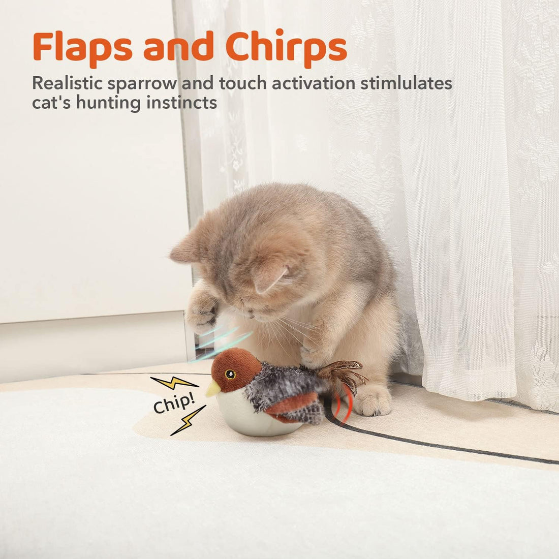 Potaroma Cat Toys Rechargeable Flapping Bird Sparrow