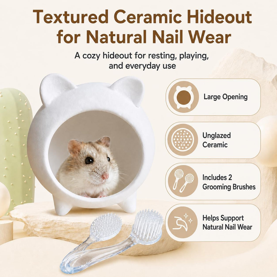 Hamster Nail Trimming House, Ceramic Hideout, White