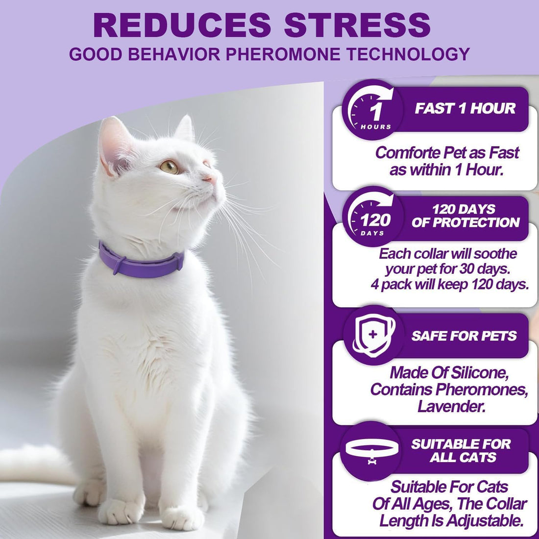 Cat Calming Collars, 4 Pack, 15-Inch Adjustable, Up to 60 Days
