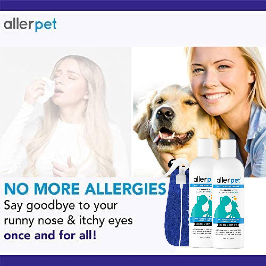 Allerpet Dog Dander Remover w/Free Mitt & Sprayer, Dry Skin Relief