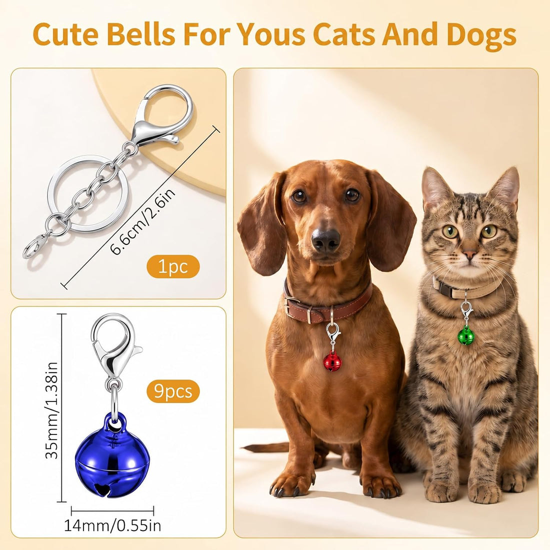 9 PCS Cat Bell for Cat Collar with Keychain Colorful Small Dog Collar