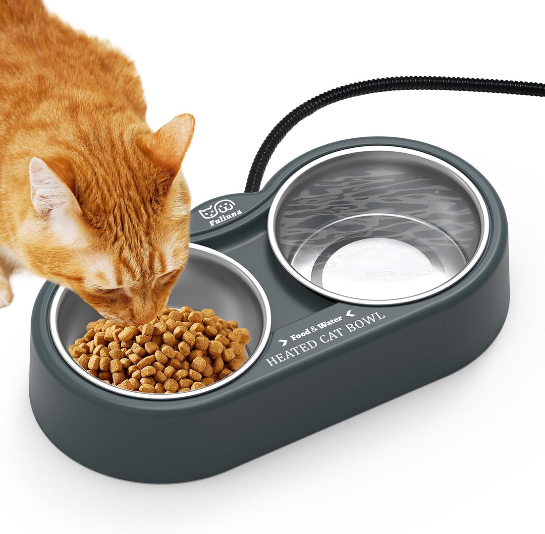 Heated Cat Bowl, Outdoor Heated Pet Bowls with Double Stainless Steel