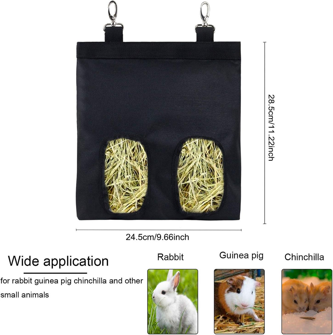 Rabbit Hay Feeder Bag Hanging Hay Rack (Black, 2 Windows)