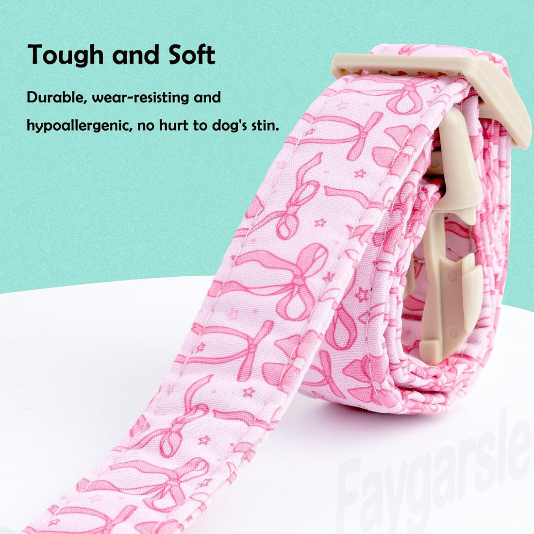 Faygarsle Cute Pink Bow Pattern Dog Collar for Summer Spring