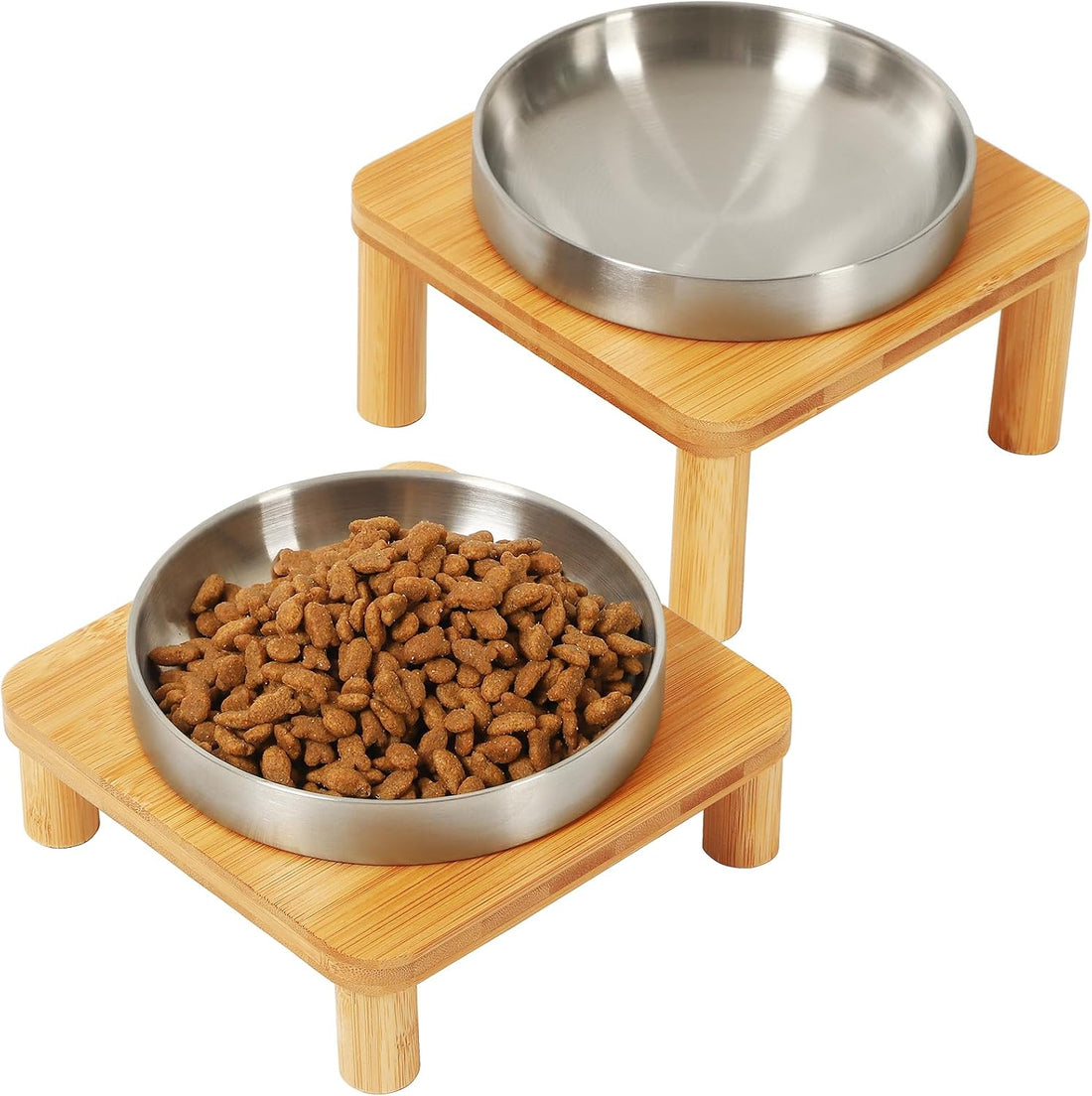DoogCat Raised Cat Bowl, Elevated Cat Bowls with Bamboo Stand
