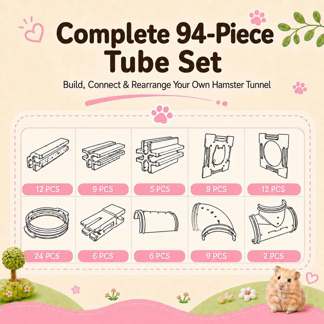 94 Pcs DIY Hamster Tunnel Tube Set