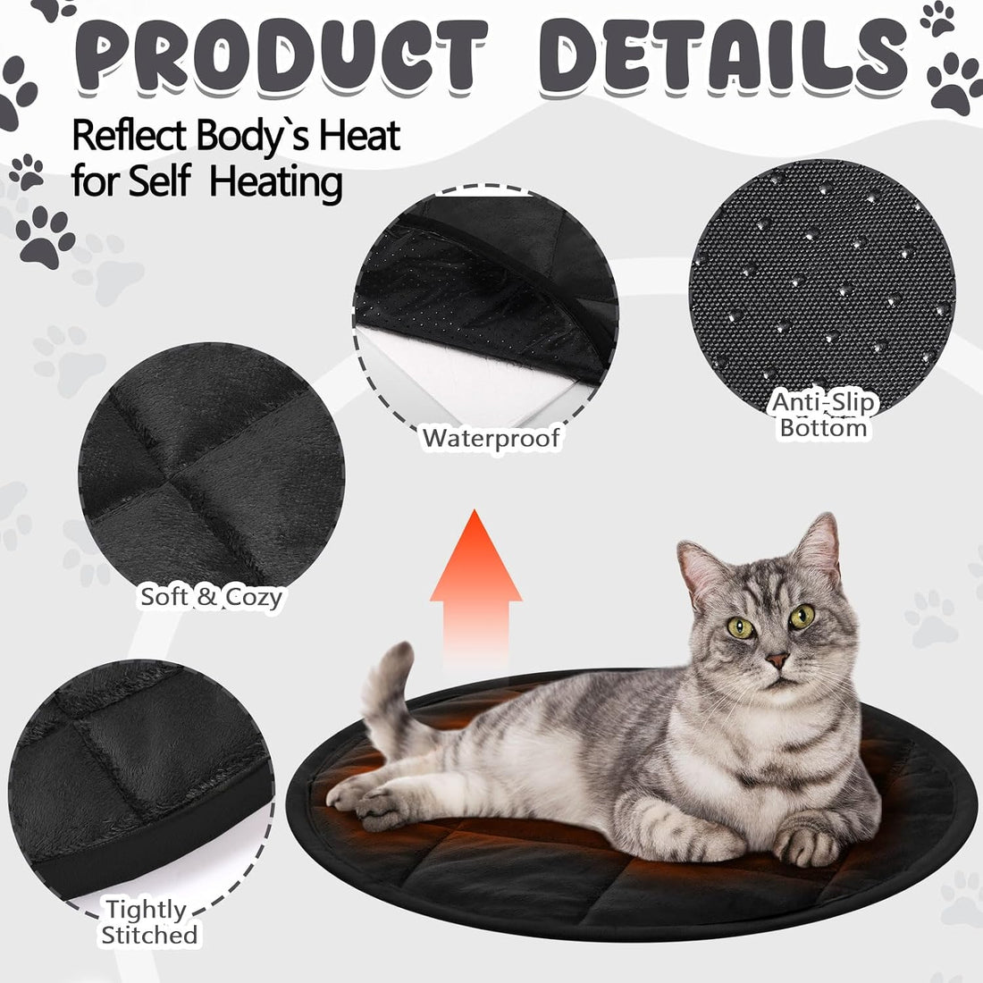 Drydiet 2 Pcs Self Warming Cat Mat Round for Cats