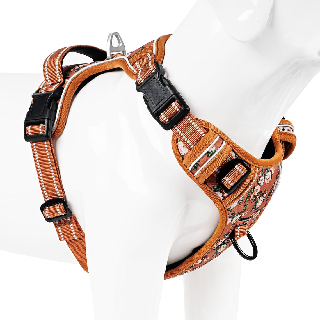 Timos Dog Harness, No Pull Large Sized with 3 Buckles, Flower Orange