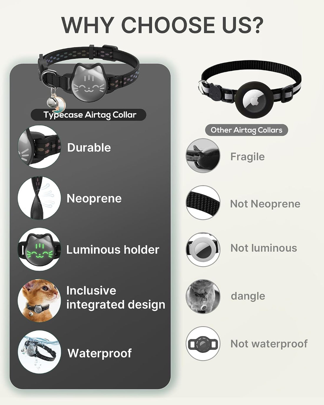 AirTag Cat Collar, Reflective Breakaway Collar