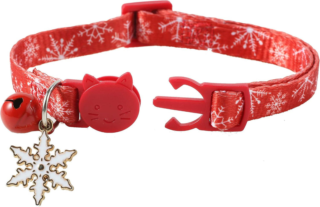 BoomBone Snowflake Small Dog Collar Breakaway with Bell ANG Winter