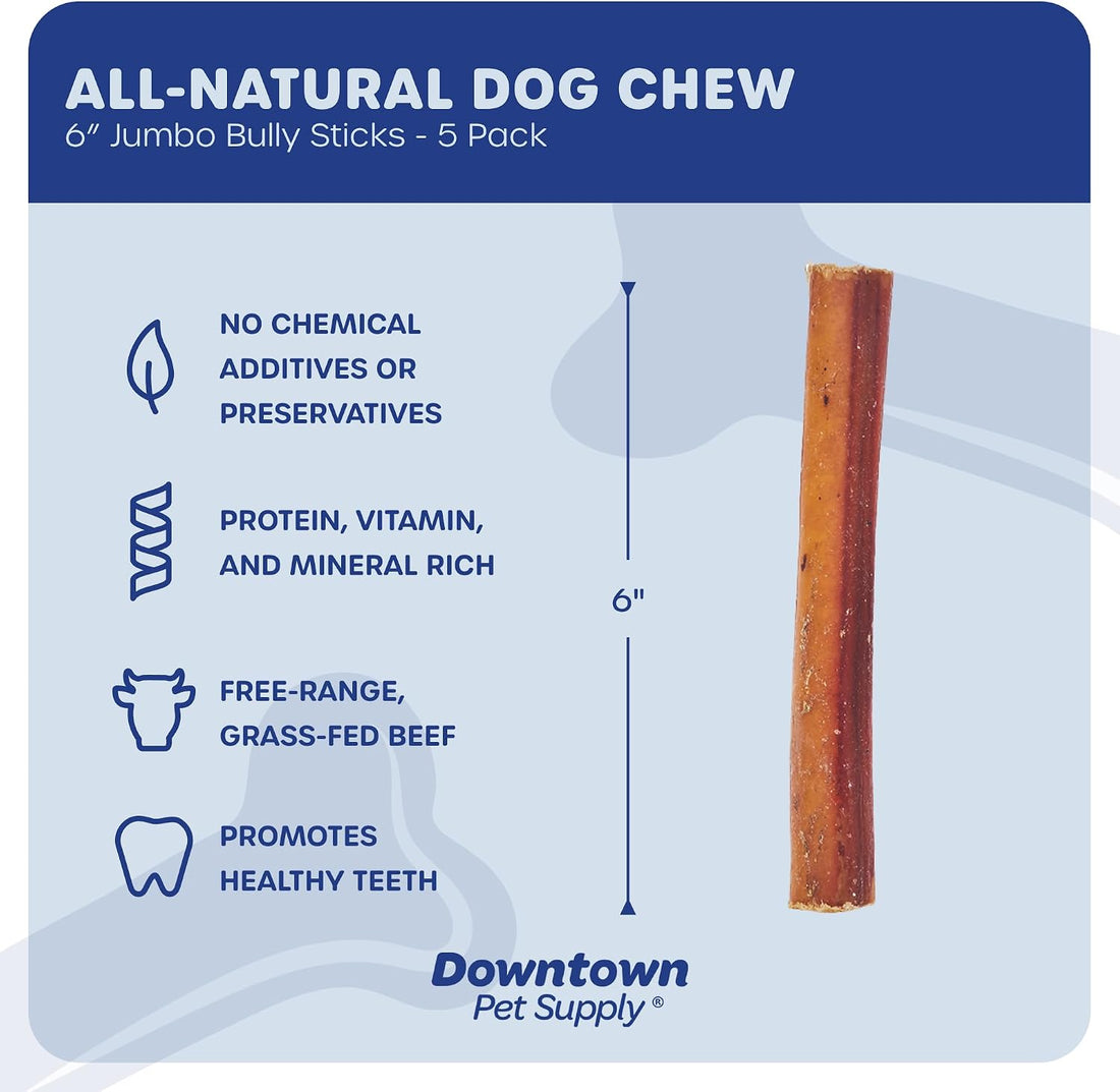 Downtown Pet Supply Jumbo Bully Sticks for Dogs - Natural Beef Chews