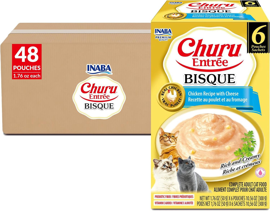 INABA Churu Entree Bisque Wet Cat Food, Chicken Cheese, 6ct