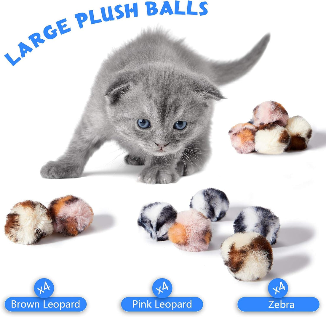 Weewooday 12 Pcs Large Fuzzy Cat Pom Pom Balls Plush Toys