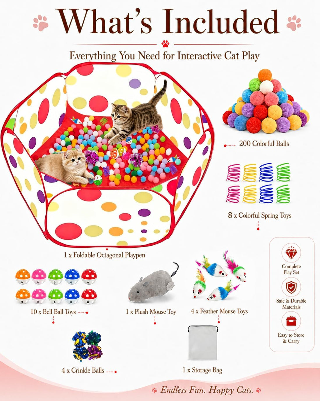 Cat Ball Pit with 227 Pcs Interactive Cat Toys