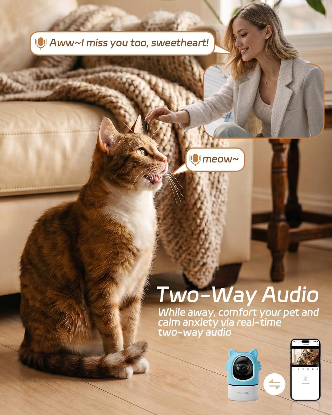ALIOBC Pet Camera with Phone App Laser Toy 2K Cat Camera no