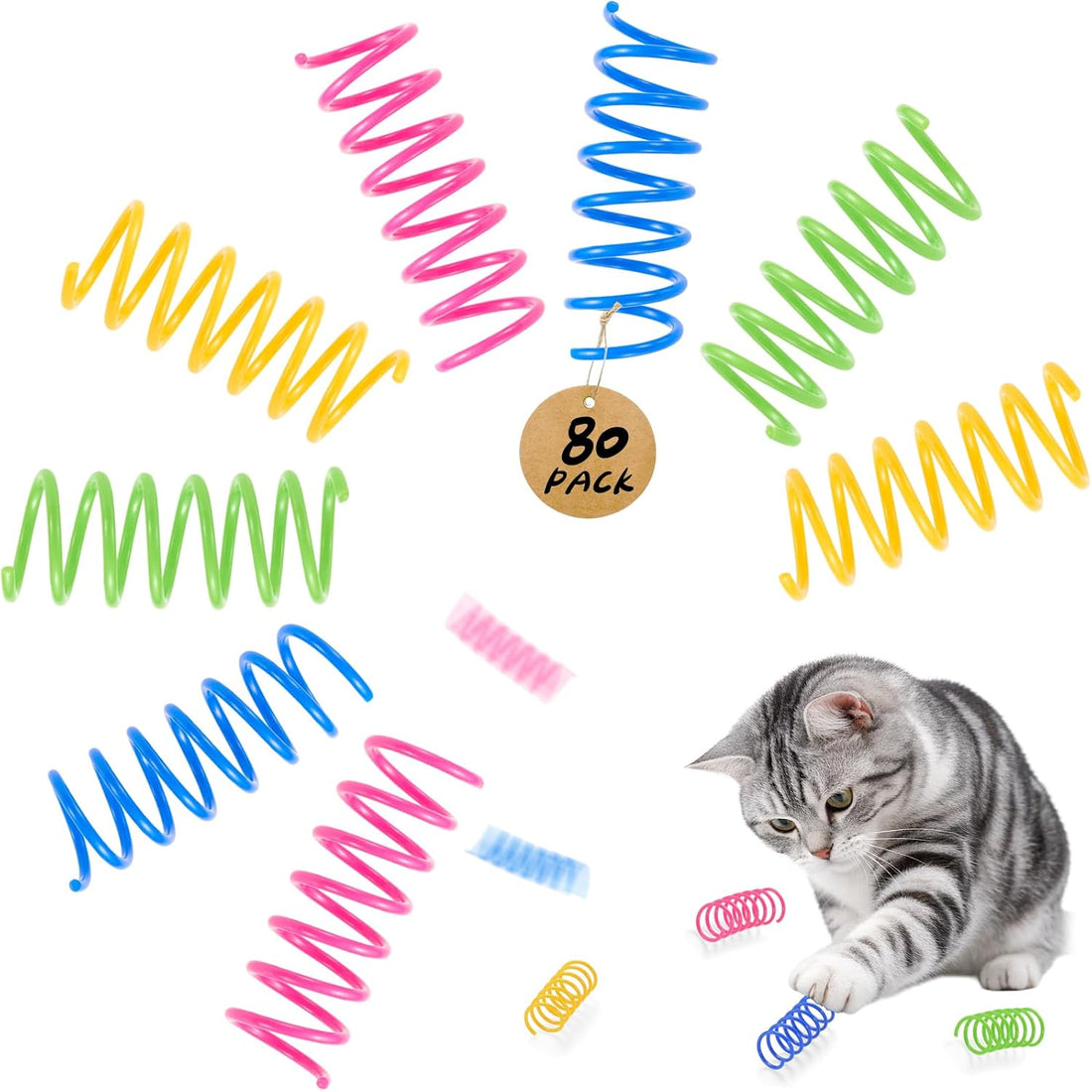 80 Pack Cat Spring Toys, Interactive Self Play for Indoor Cats