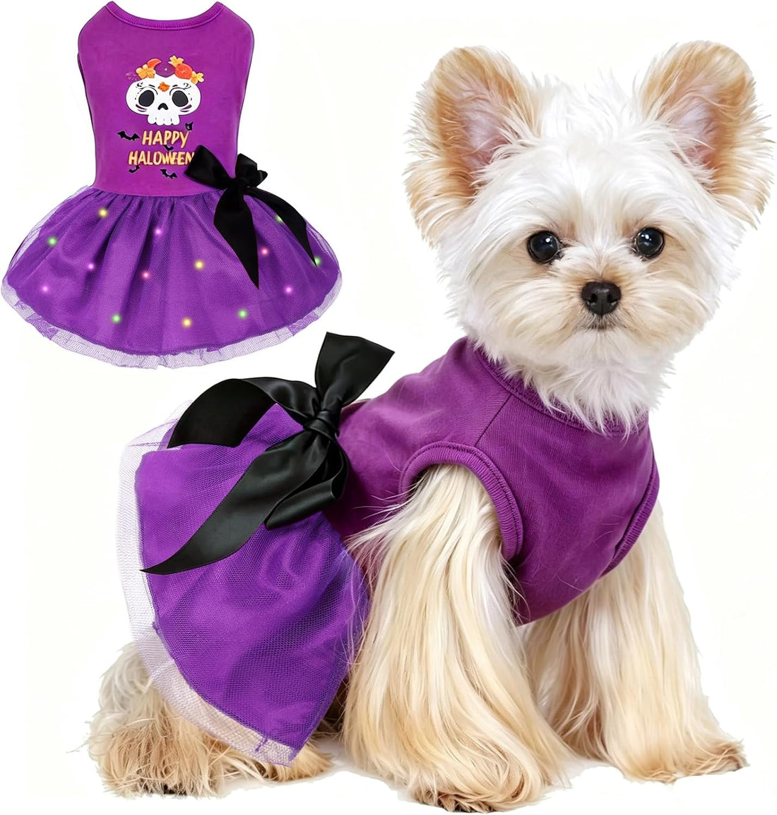 Halloween Dog Dress with Led Light,Small Dog Halloween