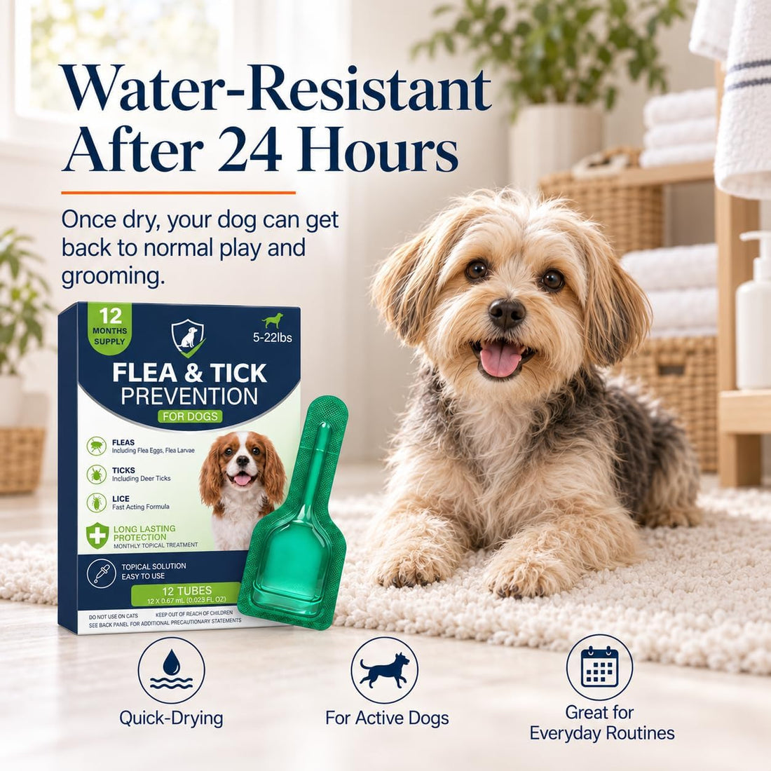 Dog Flea & Tick, Waterproof Topical Preventative for Small Dogs