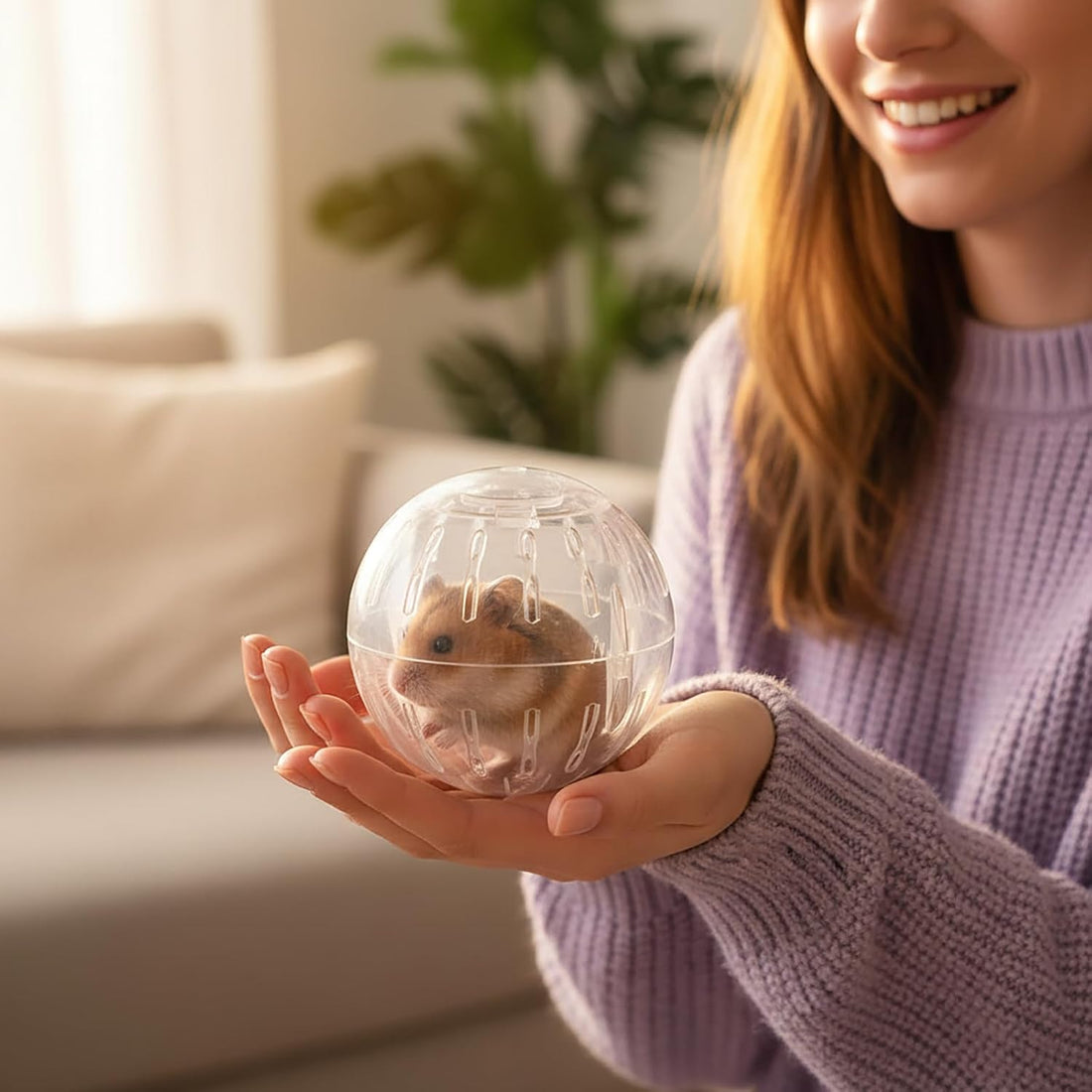 White-Transparent Plastic Silent Dwarf Hamster Ball, 1Pc