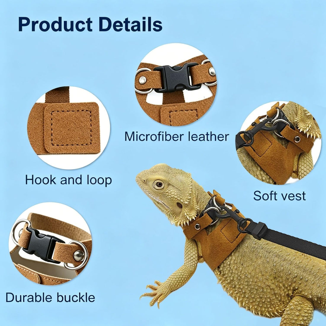 Soft Adjustable Bearded Dragon Harness with Leash