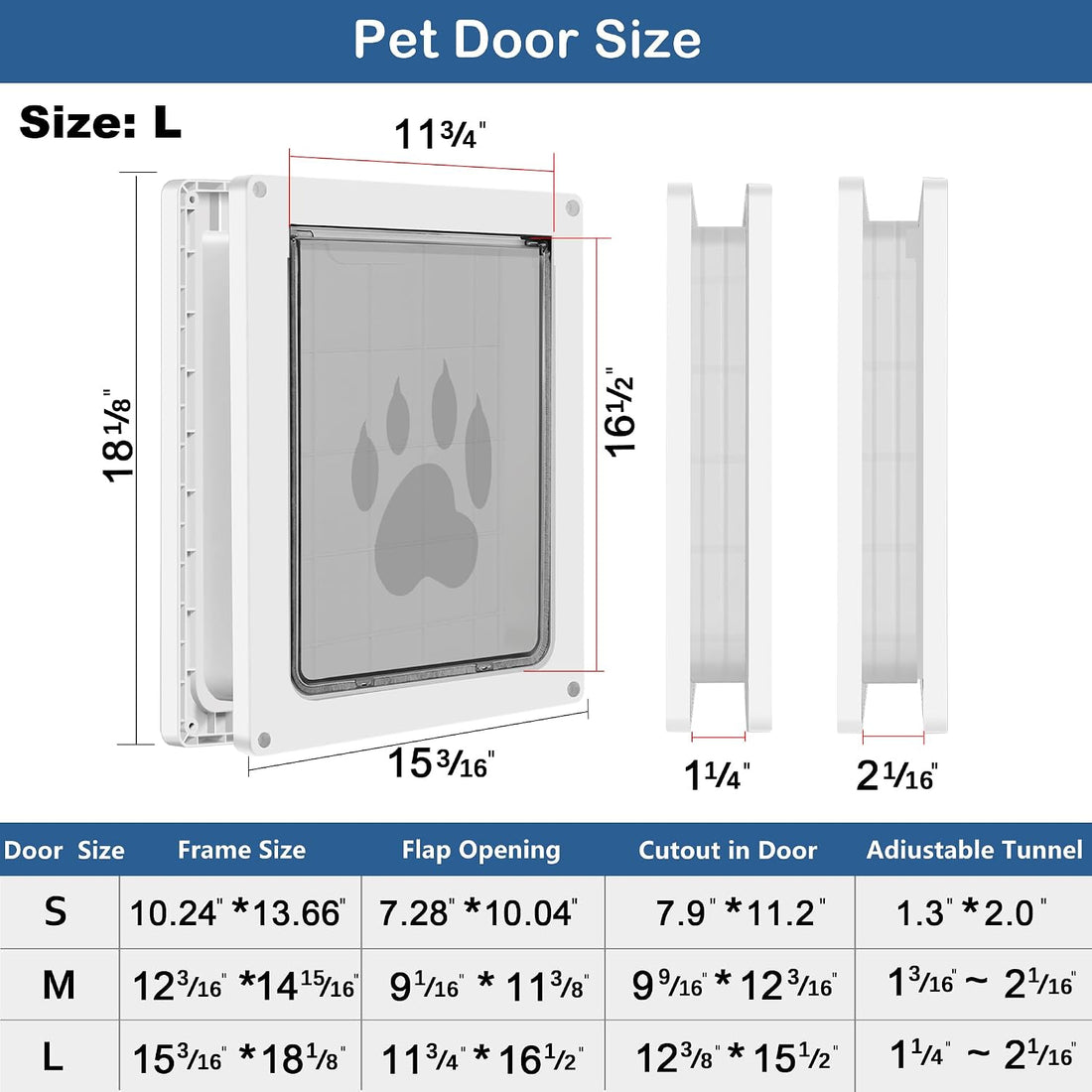 CEESC Large Dog Door, Snap-in Closing Panel, Up to 80 lbs, Durable