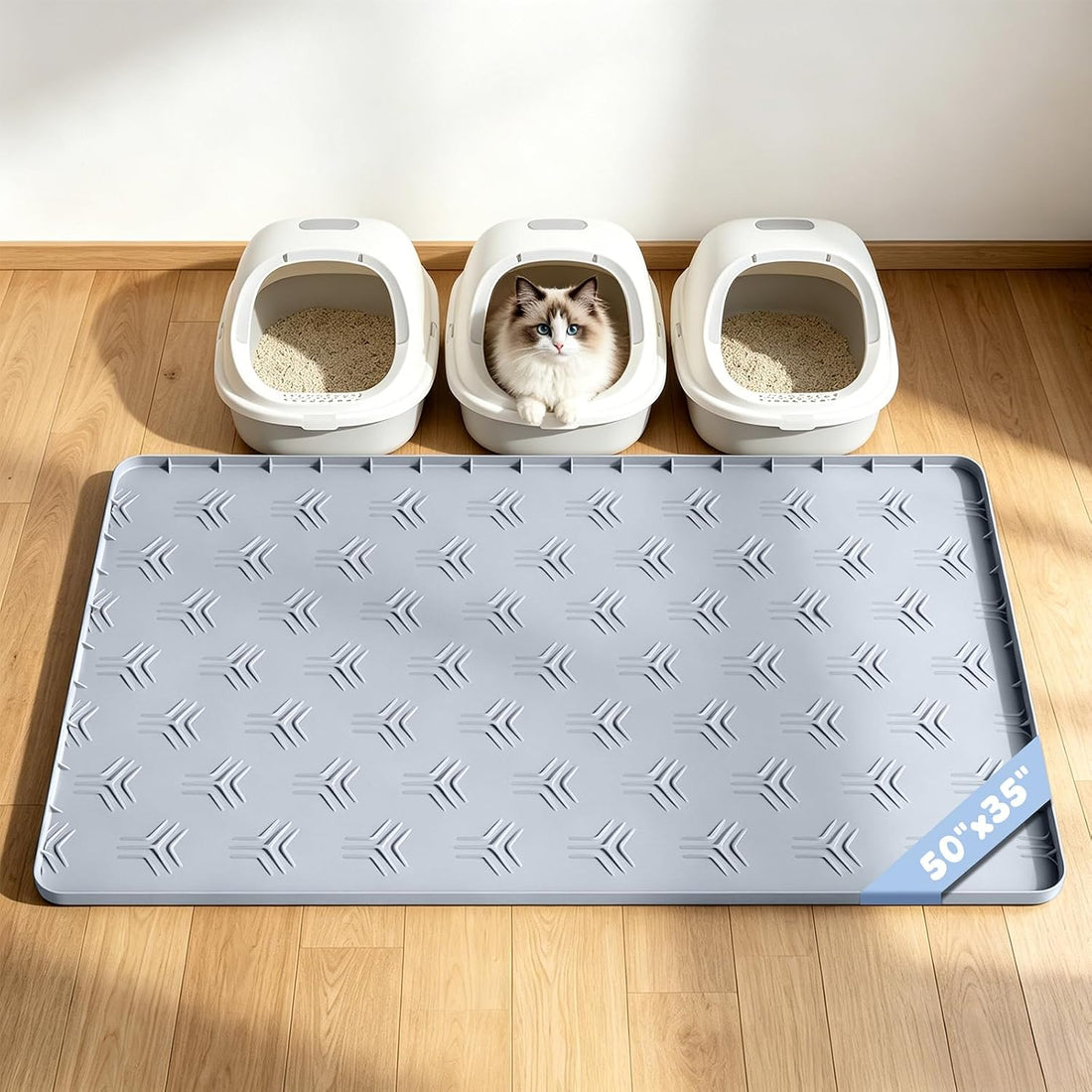 JUJOMAT Cat Litter Box Mat, 34"×22" Waterproof Silicone Cat Litter