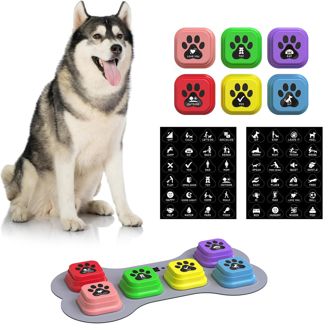 Dog Buttons for Communication,8 Pack Square Dog Talking Buttons