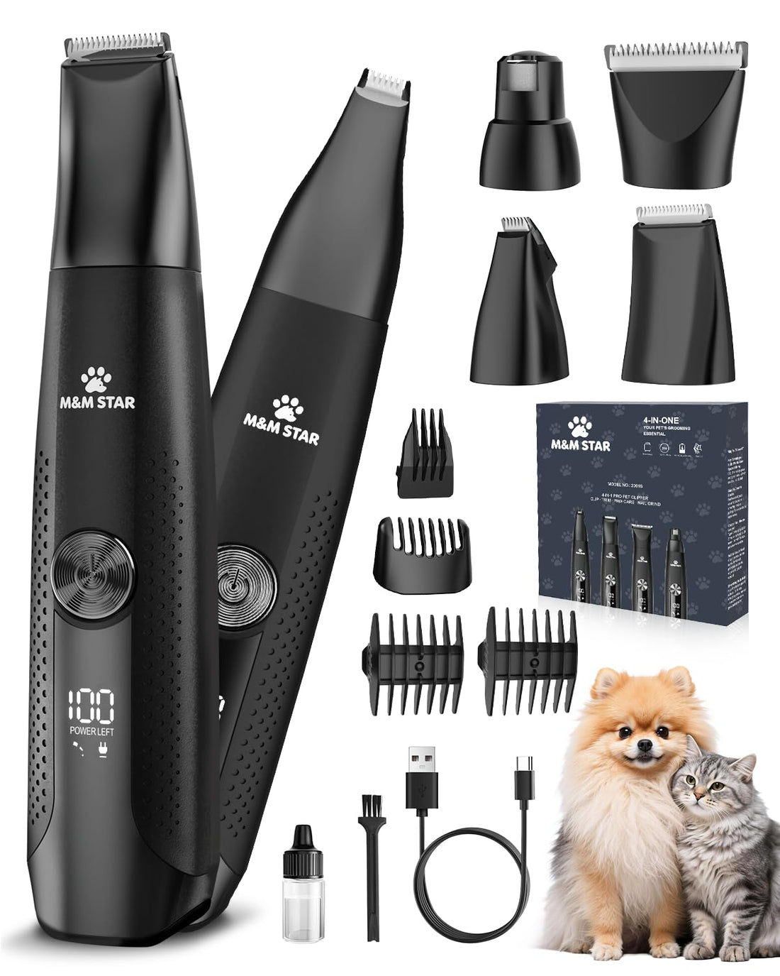 M&M STAR Dog Grooming Kit, 4-in-1 Dog Clippers for Grooming