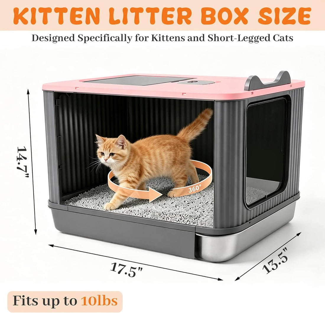 Stainless Steel Cat Litter Box Enclosed, Small, Dual Entry